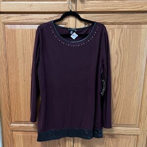 French Laundry Wonen’s Maroon Long Sleeve Top with Black Accents, NWT, Size 2X